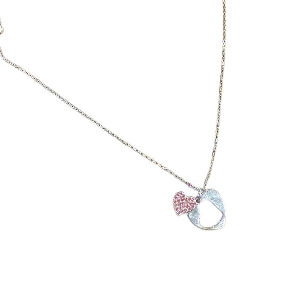 Touchstone Swarovski Crystal Double Heart Pink Crystal Necklace - Picture 1 of 7